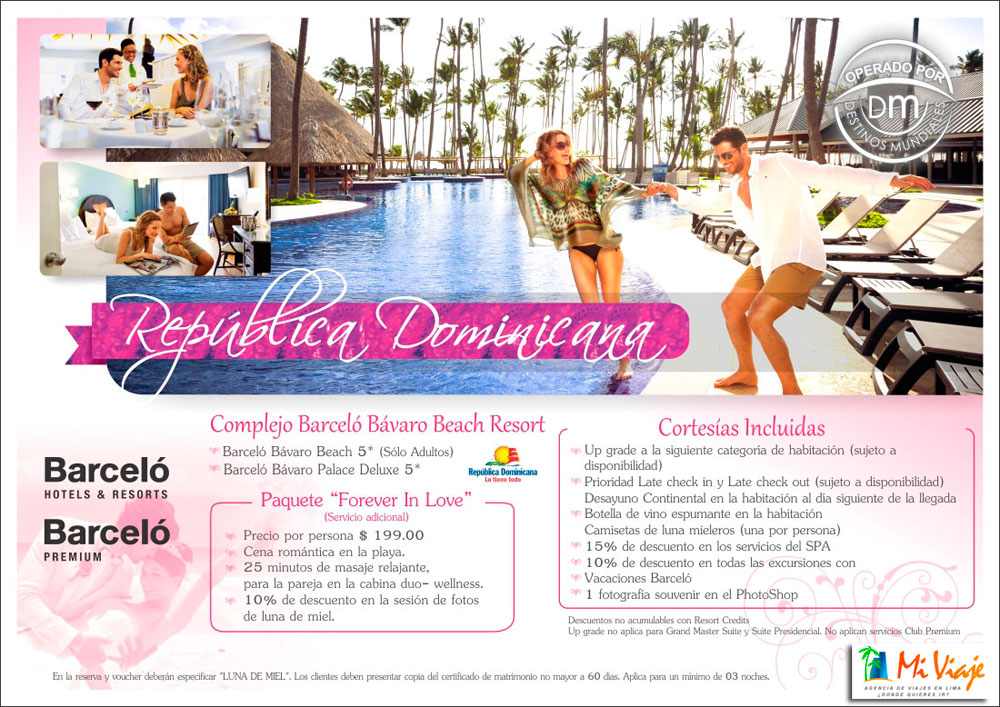 Viajes de Luna de Miel en Repblica Dominicana - Punta Cana con Hoteles Barcel Premium salidas desde Lima Per